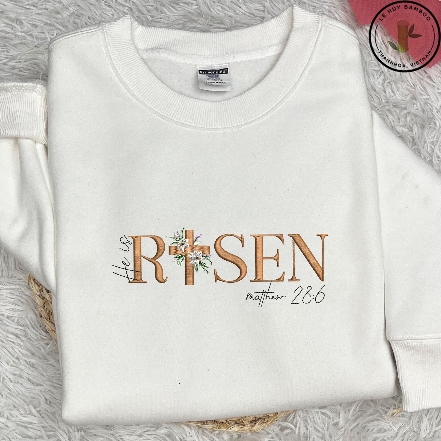 Embroidered 'He Is Risen' Design, Christian Easter Day Embroidery, Religious Jesus Cross Embroidery, Bible Verse Sweatshirt, Christian Sweatshirt